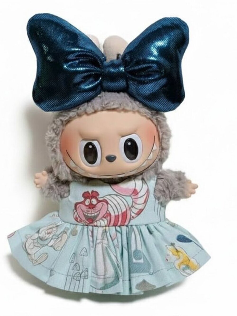 Custom Alice in Wonderland Cheshire Cat Dress with Bow Labubu Handmade Outfit